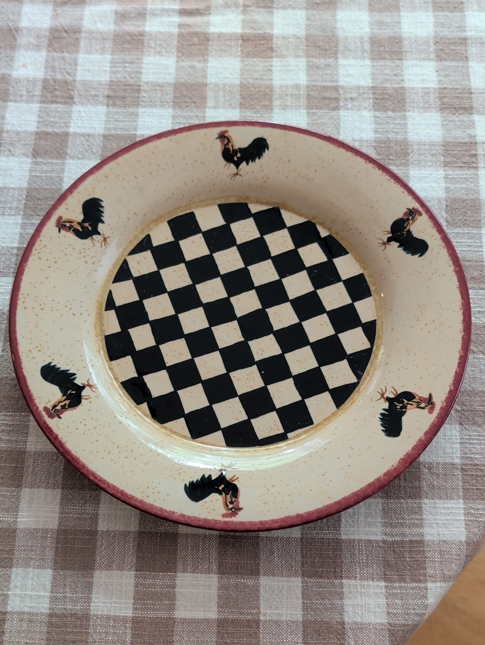 Blue Sky Rooster Plate Farmhouse Checkered Wall Decor 10.5" Country Kitchen